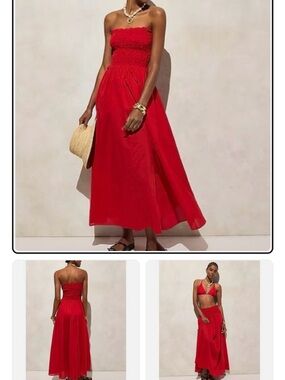BNWOT JCrew Strapless Red Smocked Maxi Skirt/dress